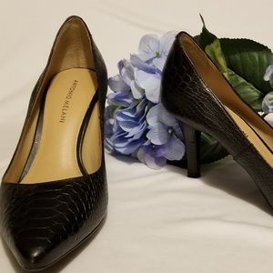 Antonio Melani black leather mock croc pumps